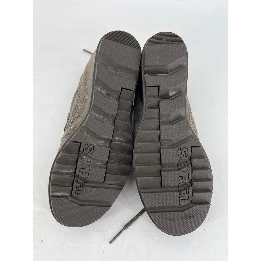 Sorel Evie Lace Wedge Ankle Boots Womens 9.5 Grey Suede‎ Waterproof NL3322-245